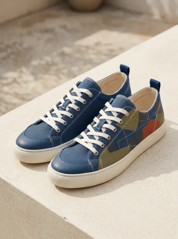 Paneled Geometric Abstract Canvas Sneakers
