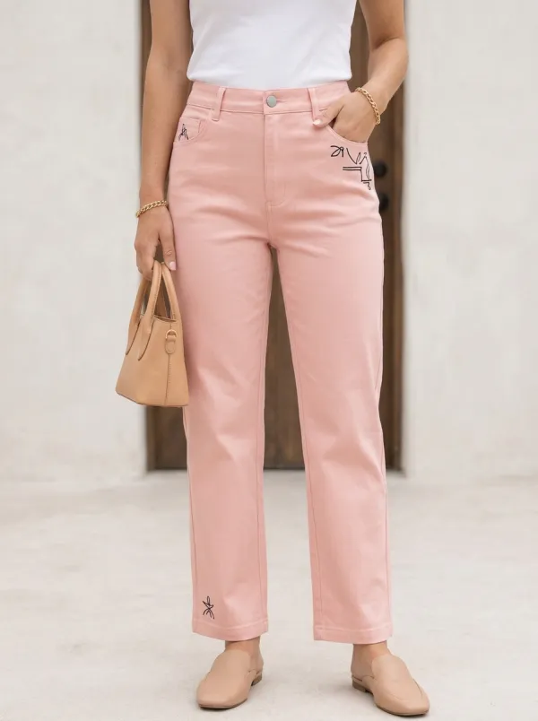 Women's Minimalist Abstract Line Art Printed Mid-Rise Straight Leg Pants