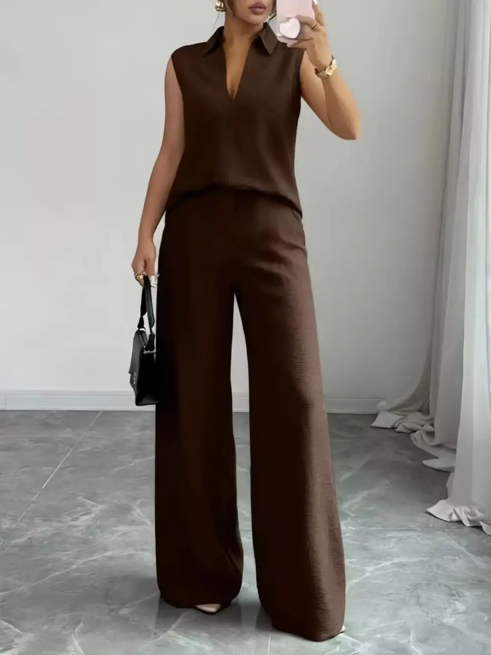 Sleeveless Top and Wide Leg Pants Set