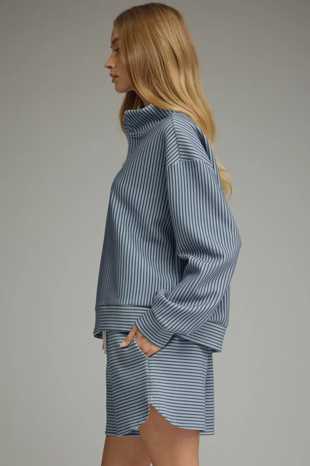 Stripe Quarter Zip Top Sets