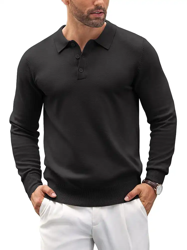 Quarter Button Textured Polo Shirt