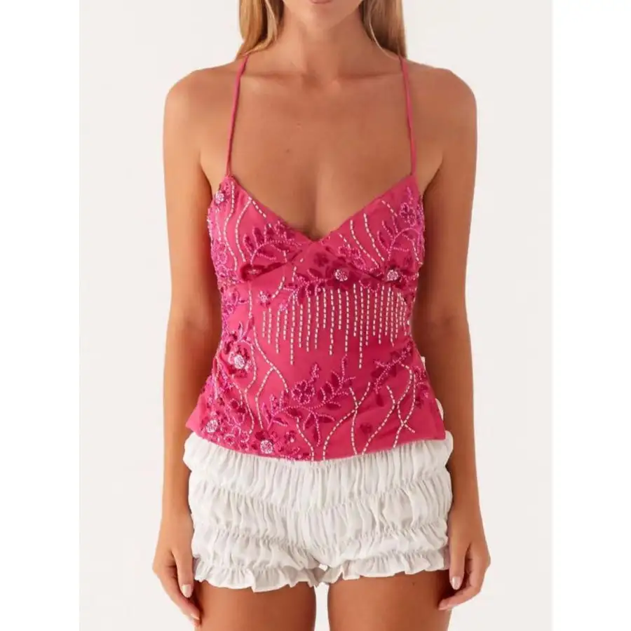 Crisscross Back V Neck Camisole Top