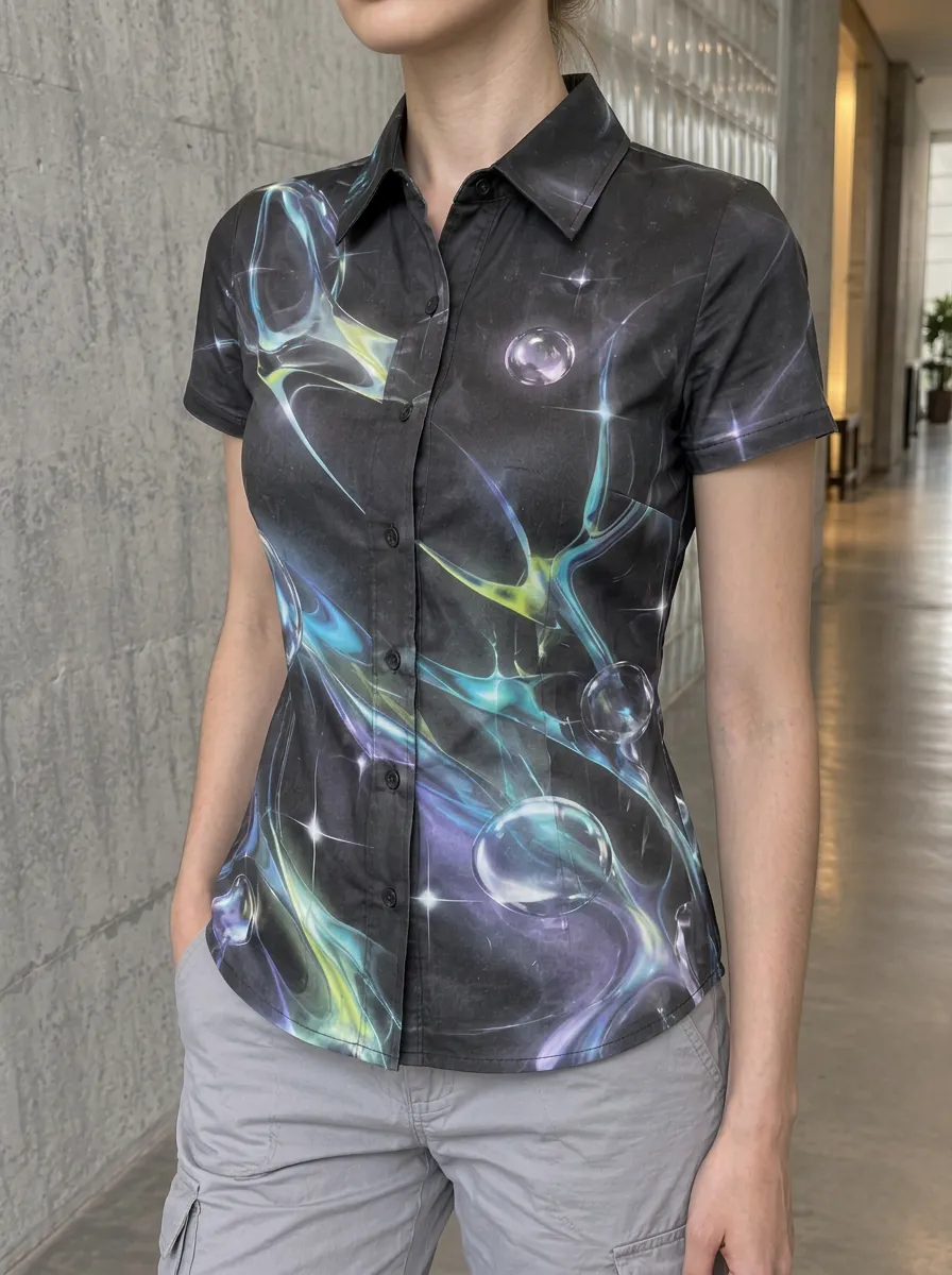 Women's Rhythmic Y2K Aesthetic Abstract Bubble Shirt
