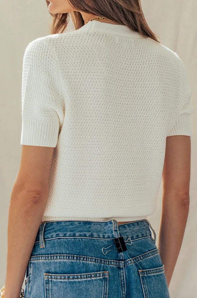 White Coastal Starfish Button Short Sleeve Cardigan
