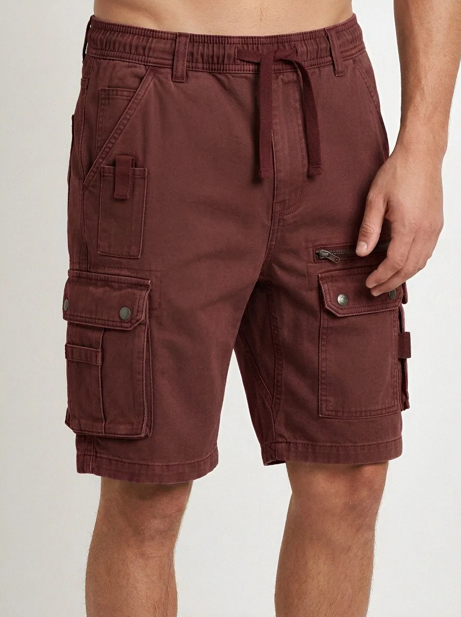 Men's Multi-Pocket Drawstring Zip-Pocket Cargo Shorts