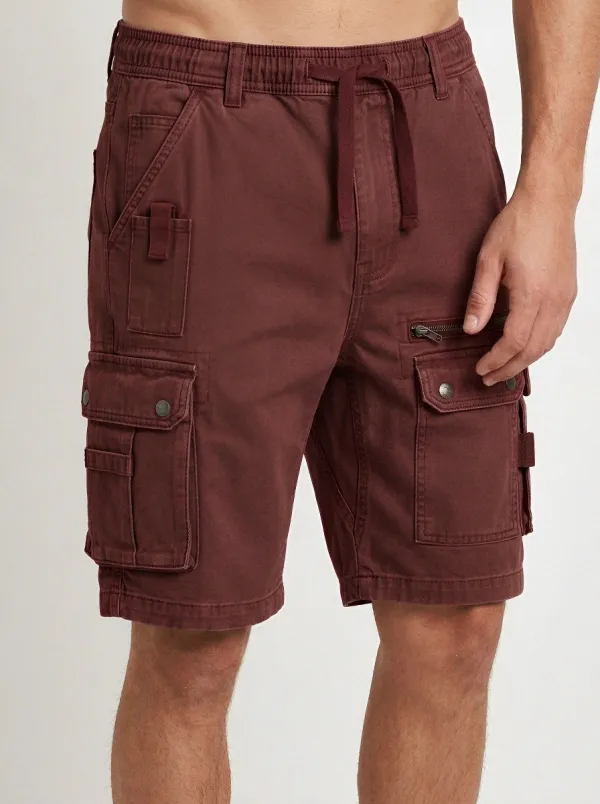 Men's Multi-Pocket Drawstring Zip-Pocket Cargo Shorts