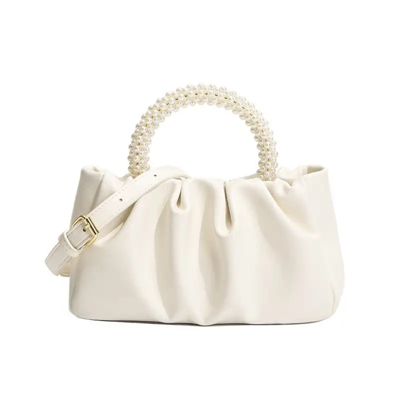 Compact Pearl Pleated Clutch Bag