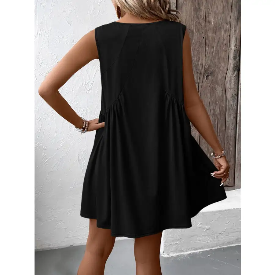 Ruched V-Neck Sleeveless Mini Dress