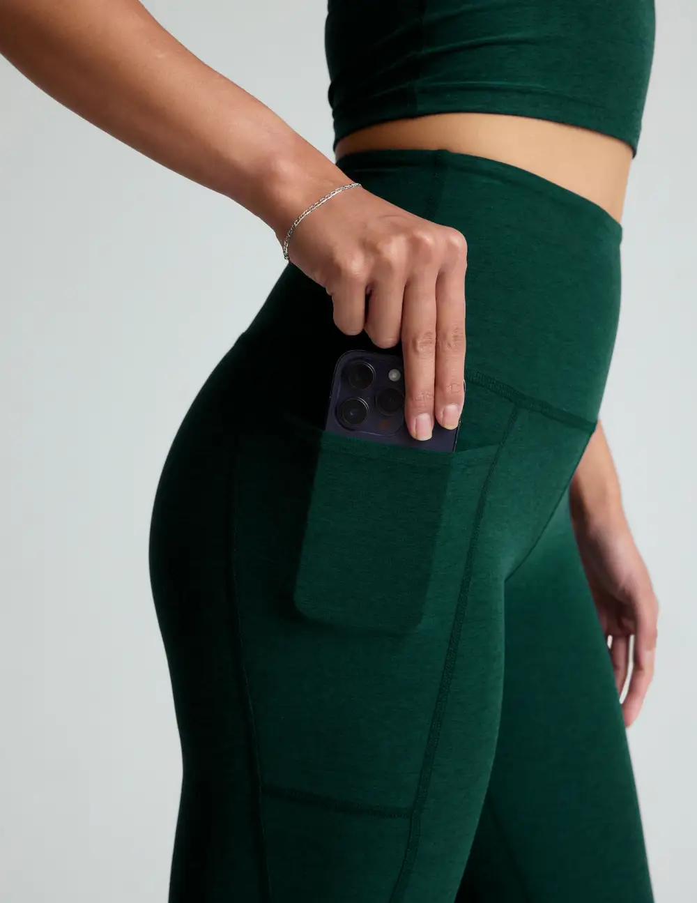 Pocketed Green Leggings For Functional Casual Style