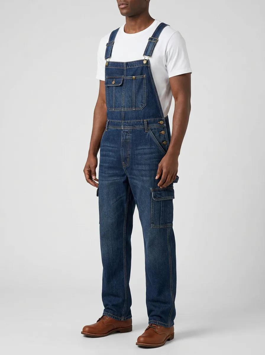 Men's Casual Workwear Denim Cargo Bib Overalls