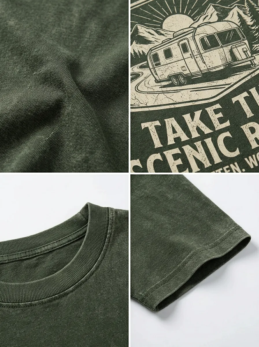 Unisex Camping Lover Scenic Route Camper Van Printed T-shirt
