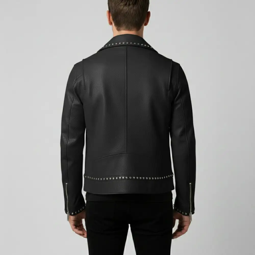 Structured Leather Biker Motorcycle Studded Jacket