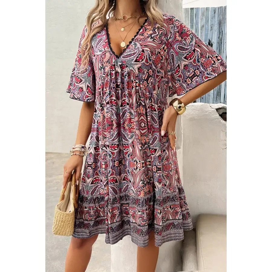 V-Neck Half Sleeve Mini Dress