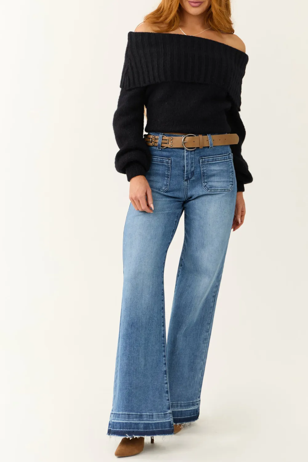 Medium Wash Ombre Hem Flared JEANS