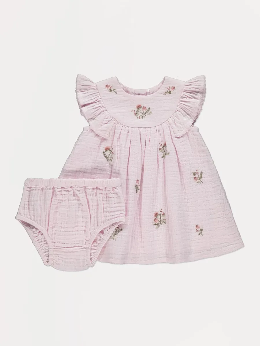 Pink Floral Embroidered Dress and Bloomers Outfit