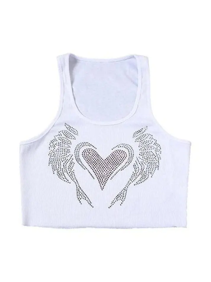 U-Neck Rhinestone Cropped Slim-Fit Tank Top