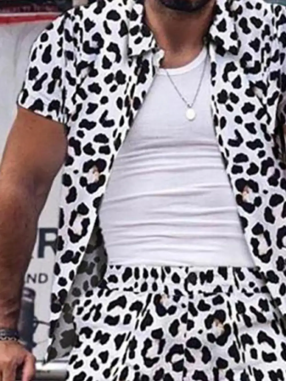 Button Up Leopard Pattern Shirt And Shorts Set