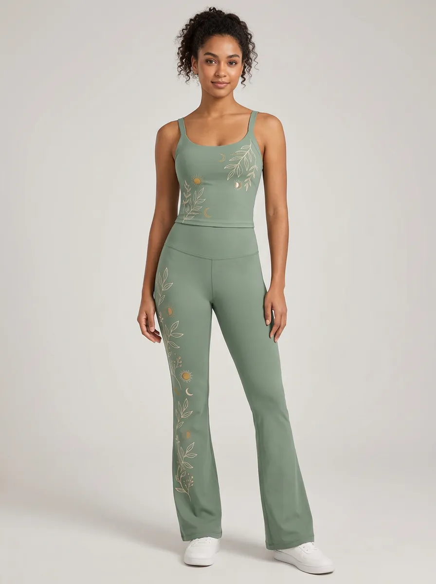Women's Celestial Botanical Sun Moon Printed Yoga Set