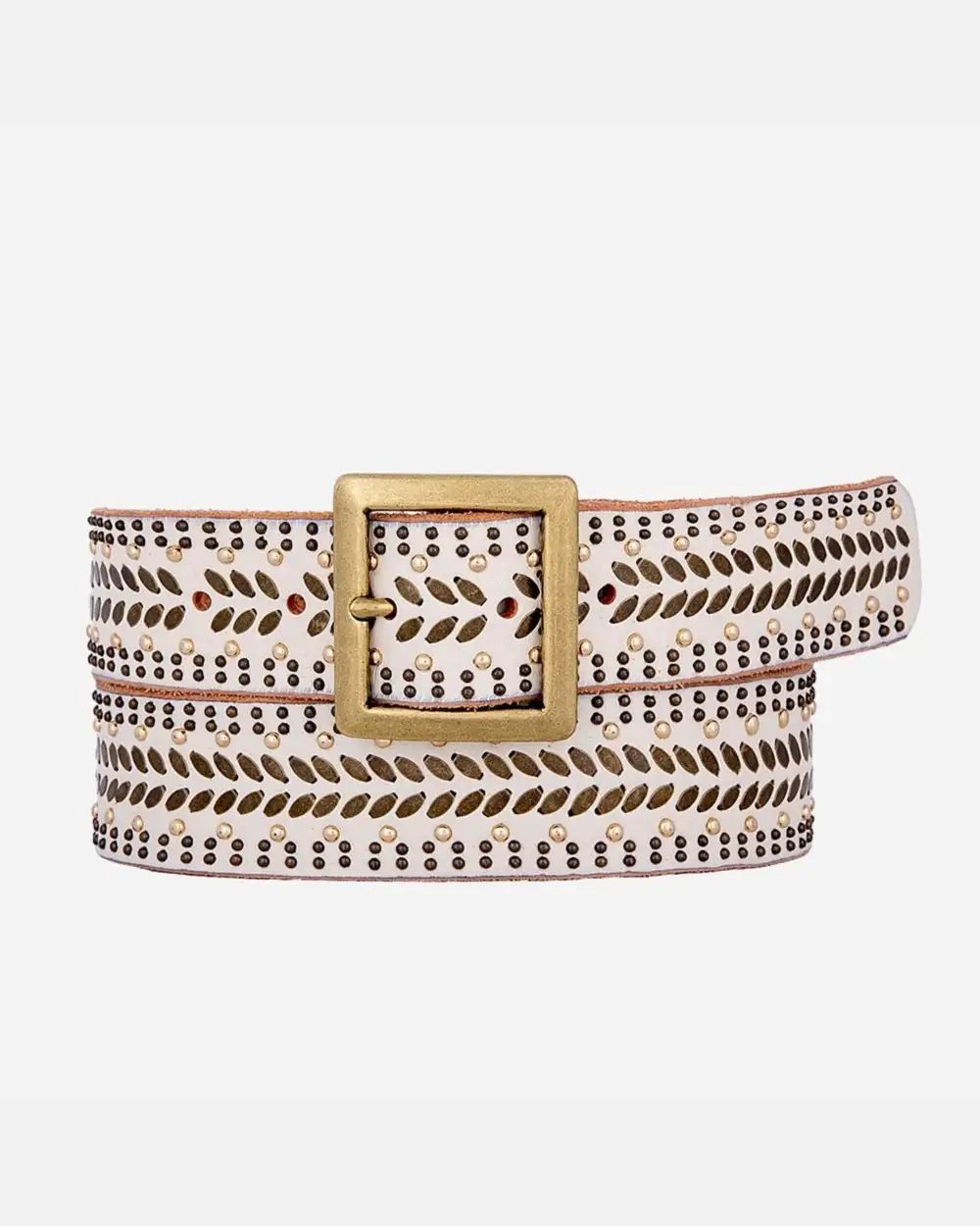 Studded Leather Waist Belt With Square Buckle