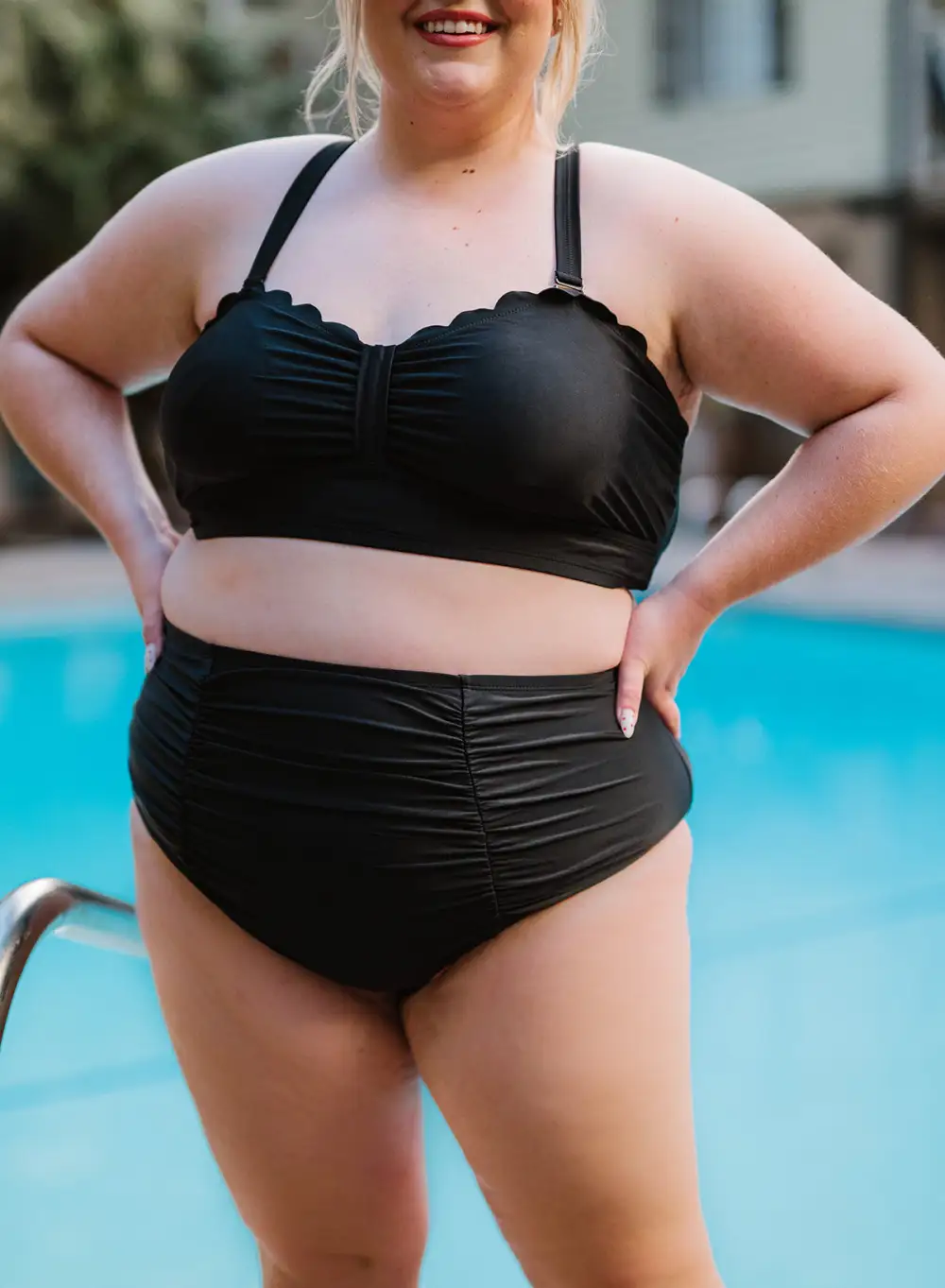 Swimwear Black Scalloped Detail High Waist Plus Size Bikini
