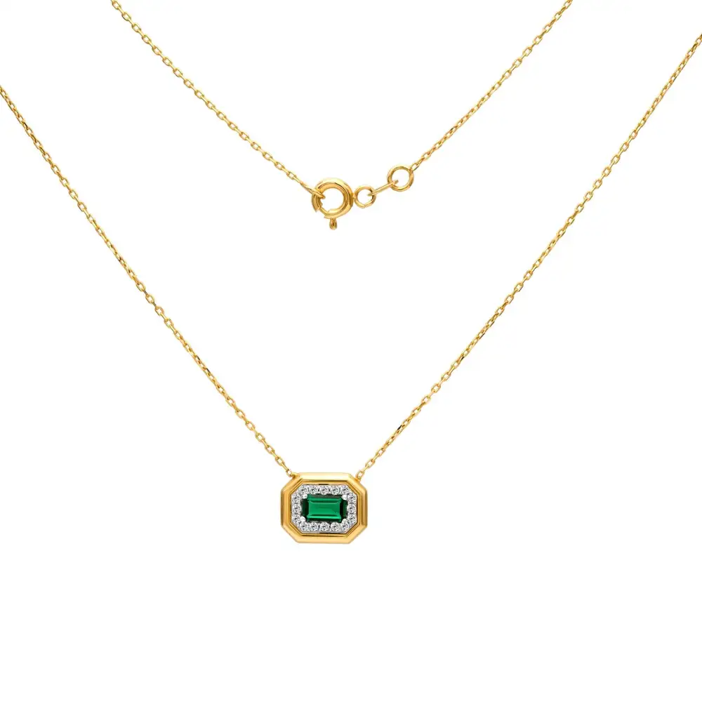Delicate Baguette Emerald Solitaire Necklace