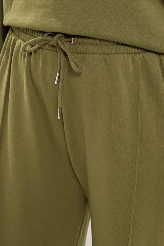 Olive Green Off Shoulder Sweatshirt & Jogger Wide Leg Set detail 3