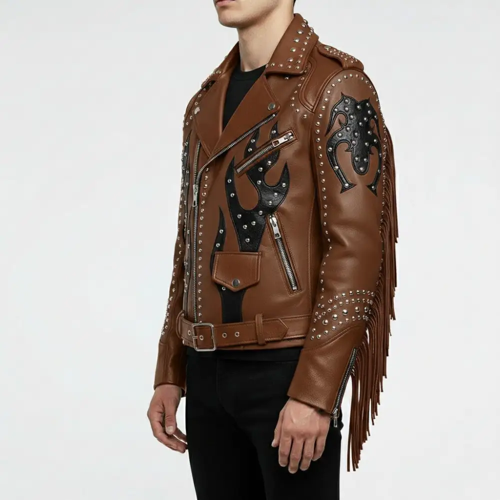 Modern Cowhide Biker Motorcycle Studded Jacket