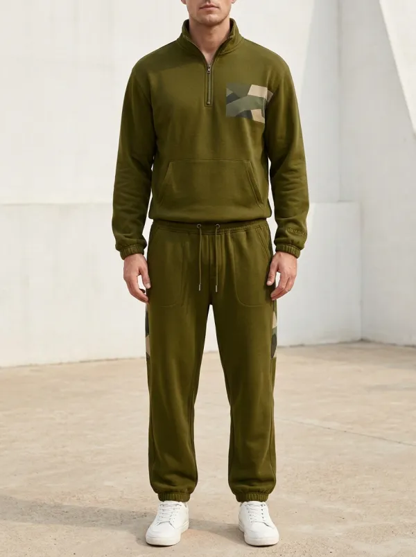 Men's Casual Camo Patchwork Print Jogger Set