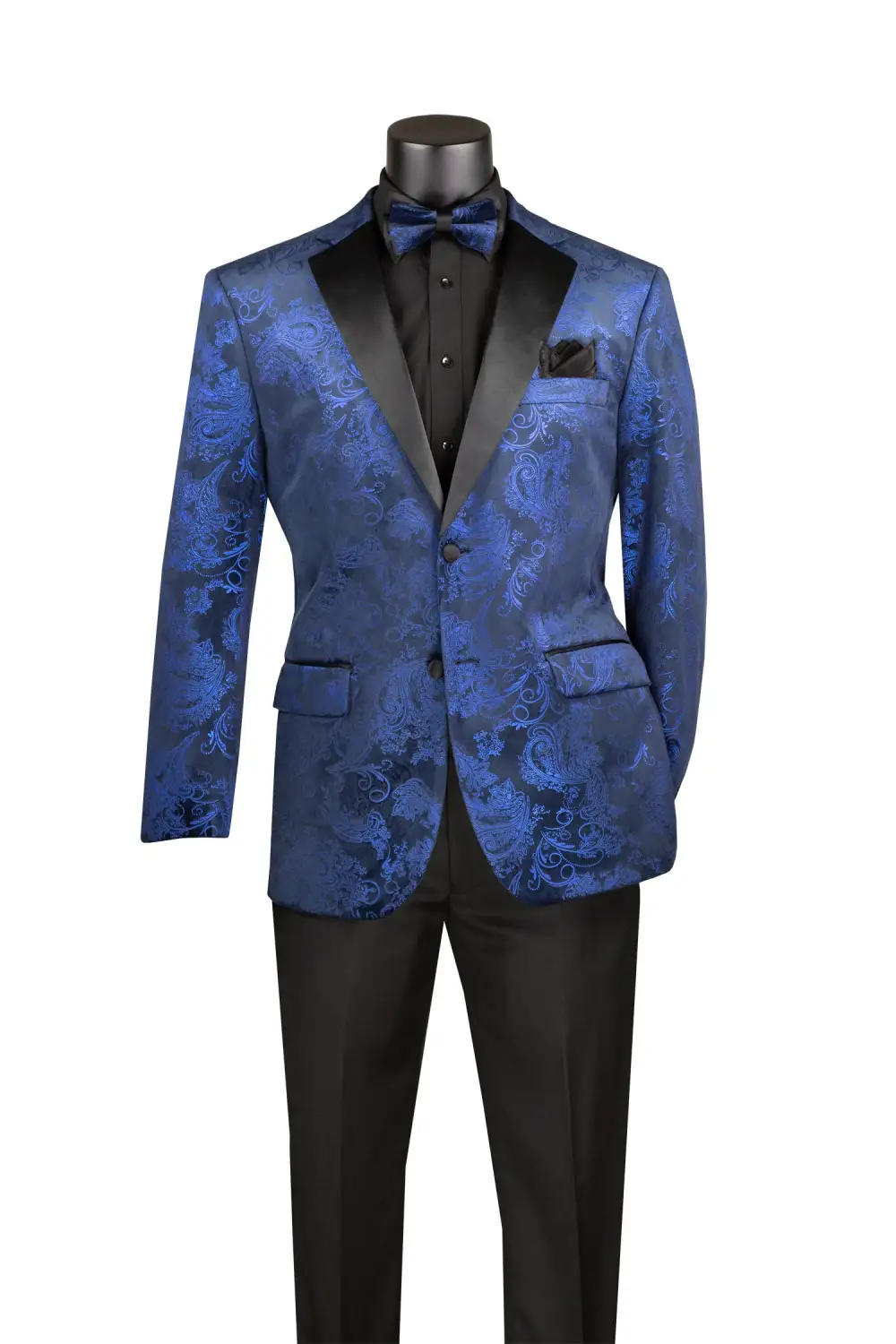 Blue Modern Fit Velvet Single Breasted Notch Lapel Side Vents Blazer