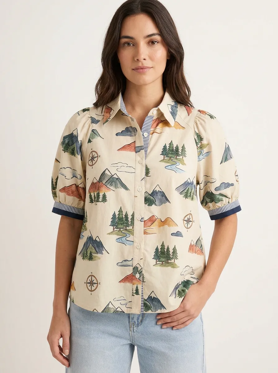 Women's Nature Adventure Mountain Compass Graphic Shirt