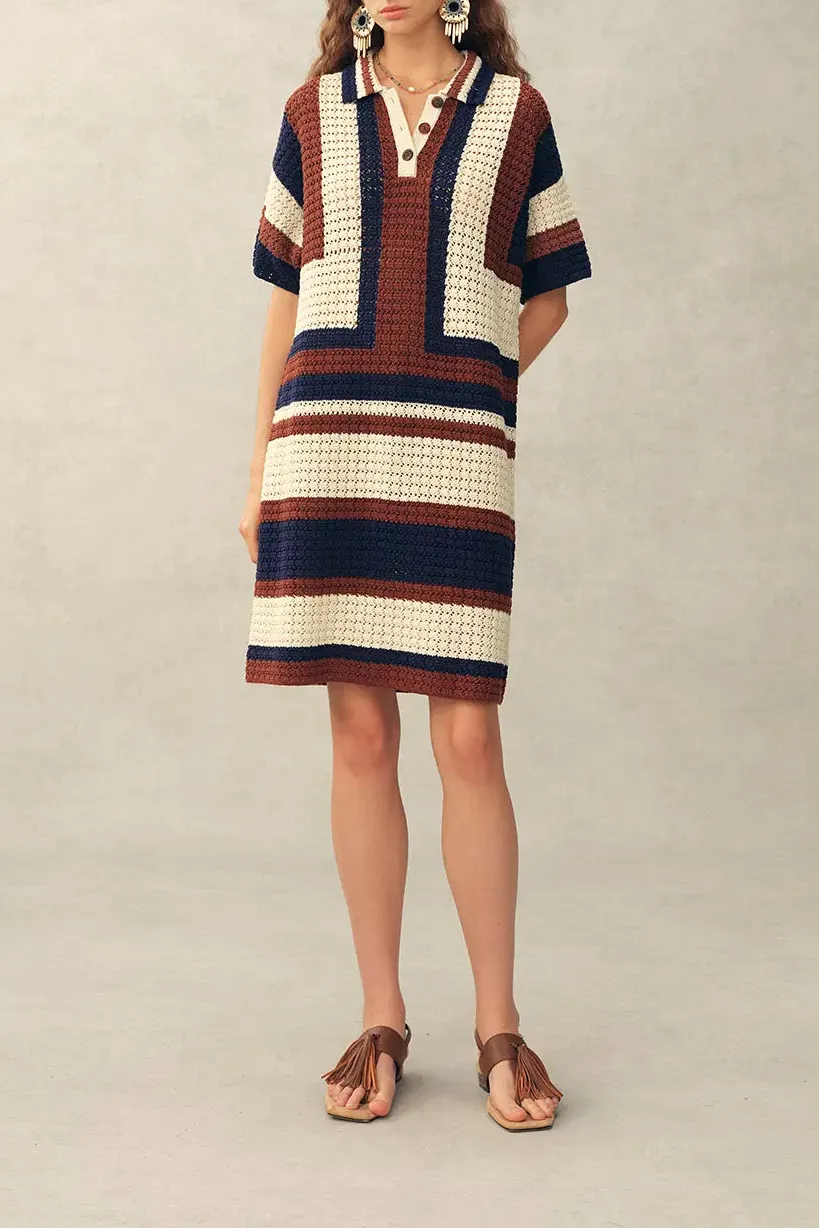 Short Sleeve Crochet Cotton Linen Mini Dress