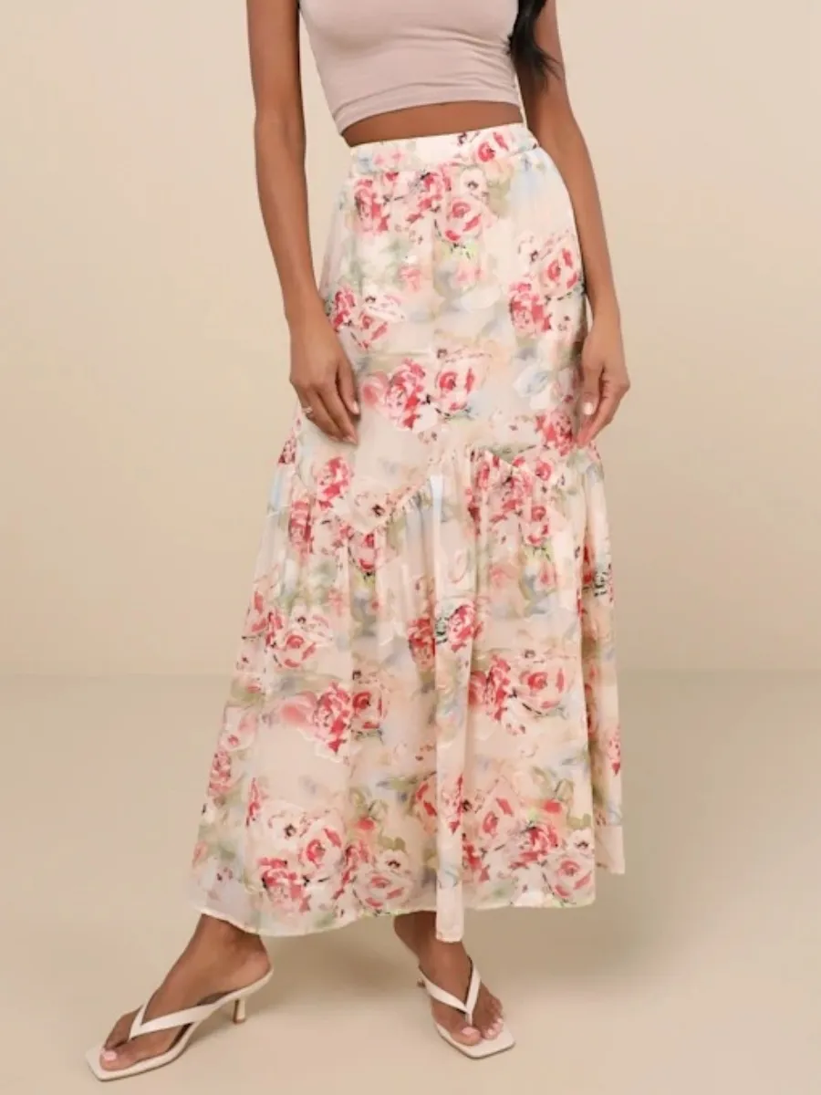 Flower Printed Maxi Skirt