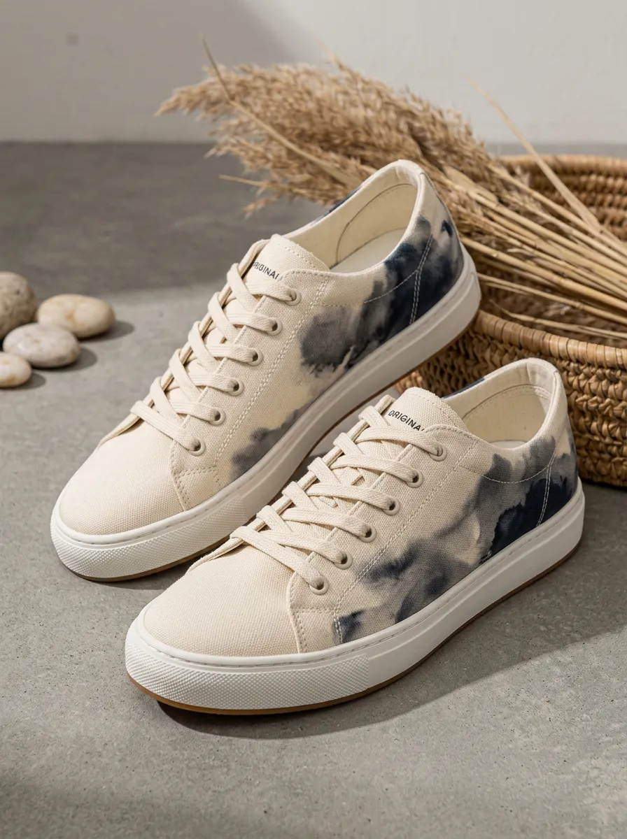 Paneled Tie Dye Canvas Sneakers