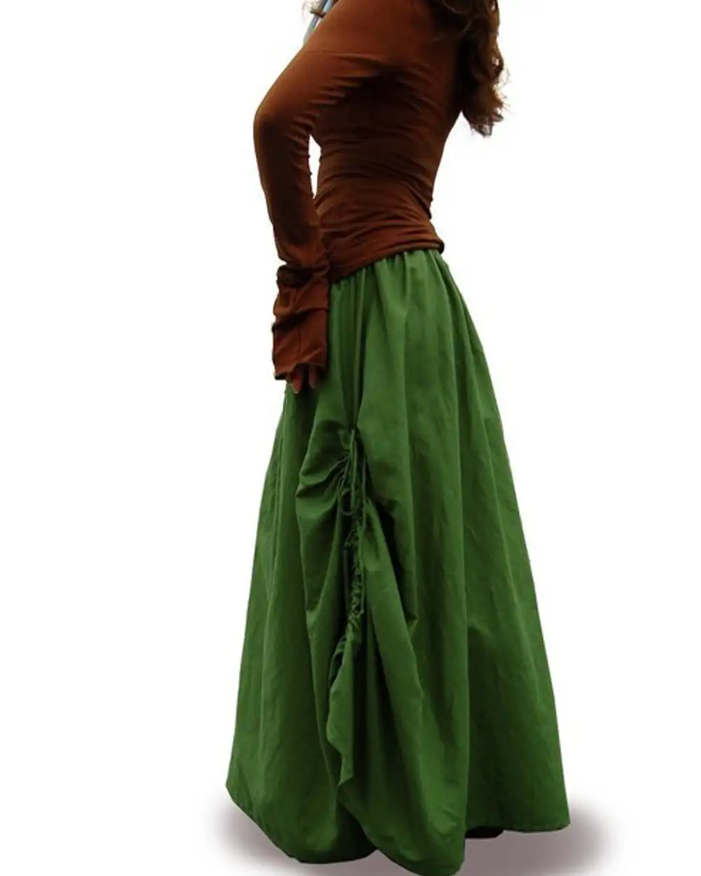 Drawstring Linen A Line Maxi Skirt