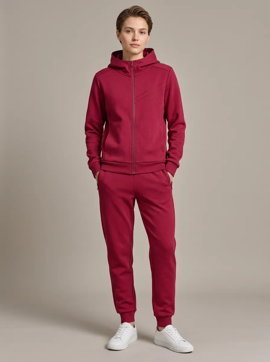 Unisex Geometric Zip-Up Hoodie Off Duty Two-Piece Set