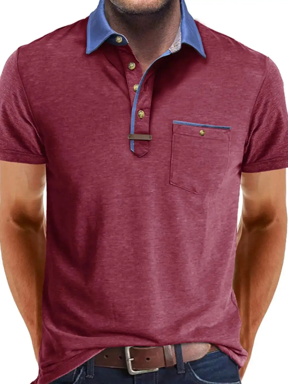Contrast Detail Pocket Collared Polo Shirt