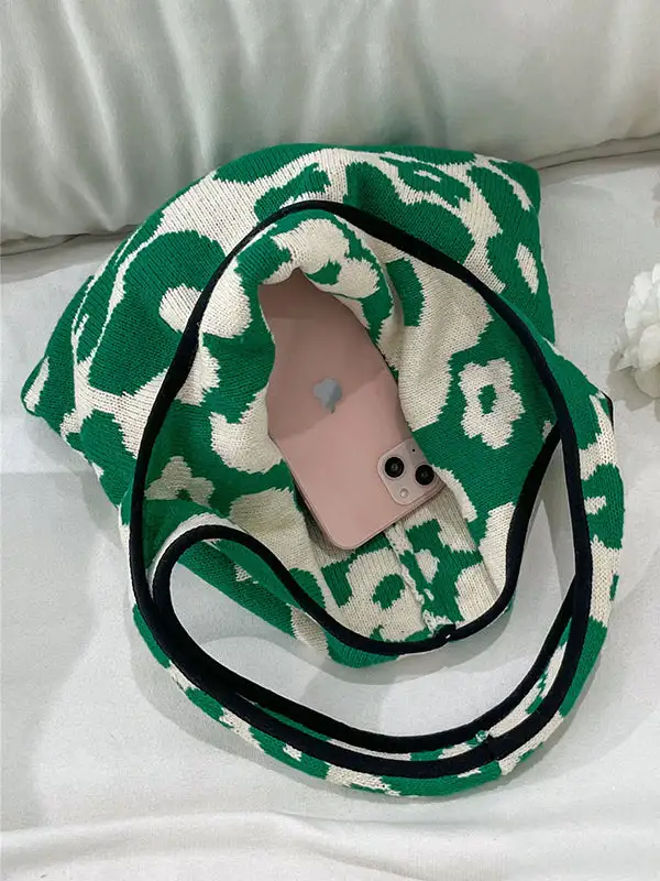 Floral Woven Contrast Tote Bag