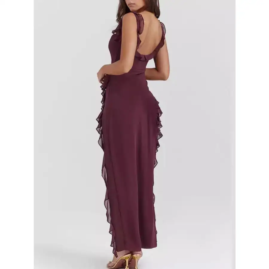 Split Ruffled Square Neck Maxi Dress