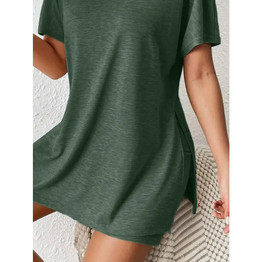 Casual Round Neck T Shirt and Shorts Set