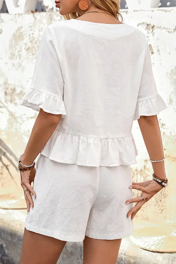 Ruffle Sleeves Casual Two Piece Set