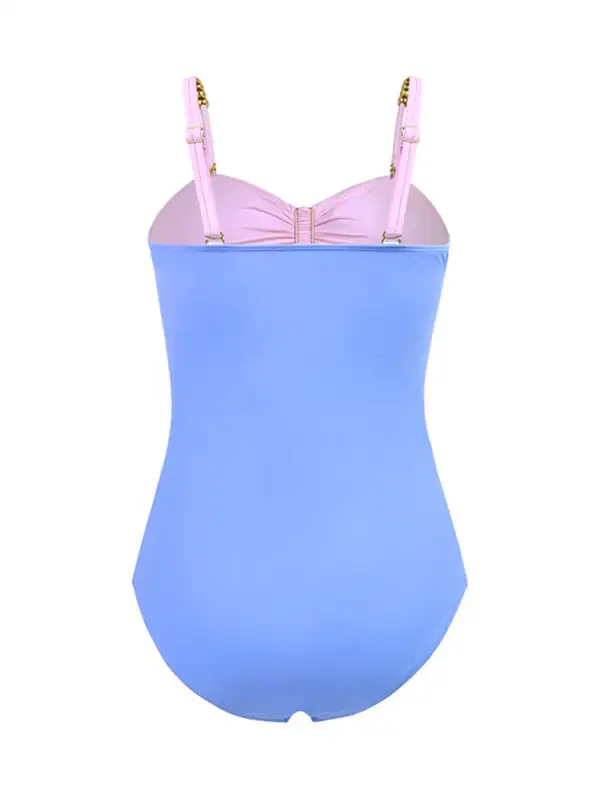 Blocked Pattern Wrap Skirt Swim Dress