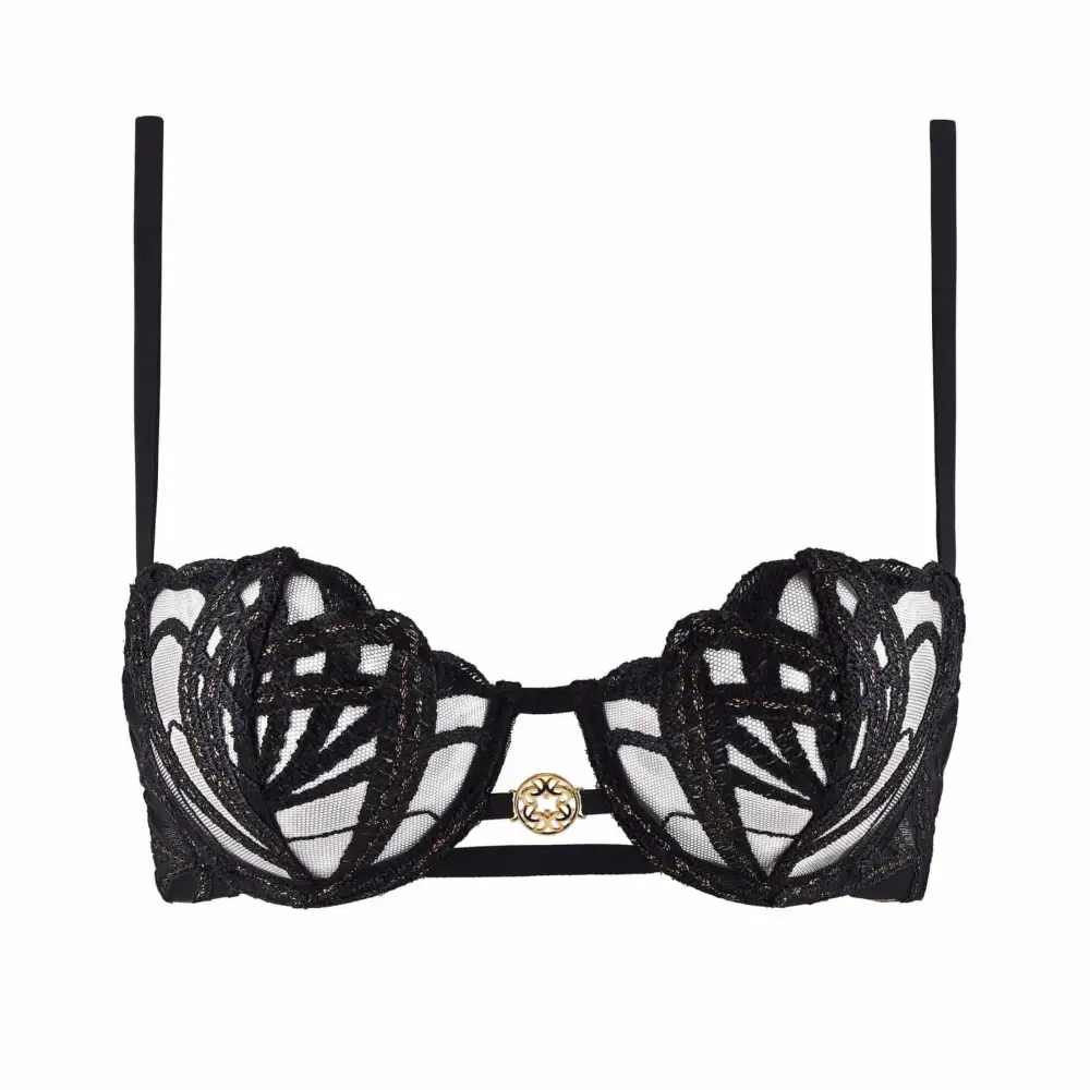 Women's Balconette Underwire Embroidery Mesh Vertical Seams Bra