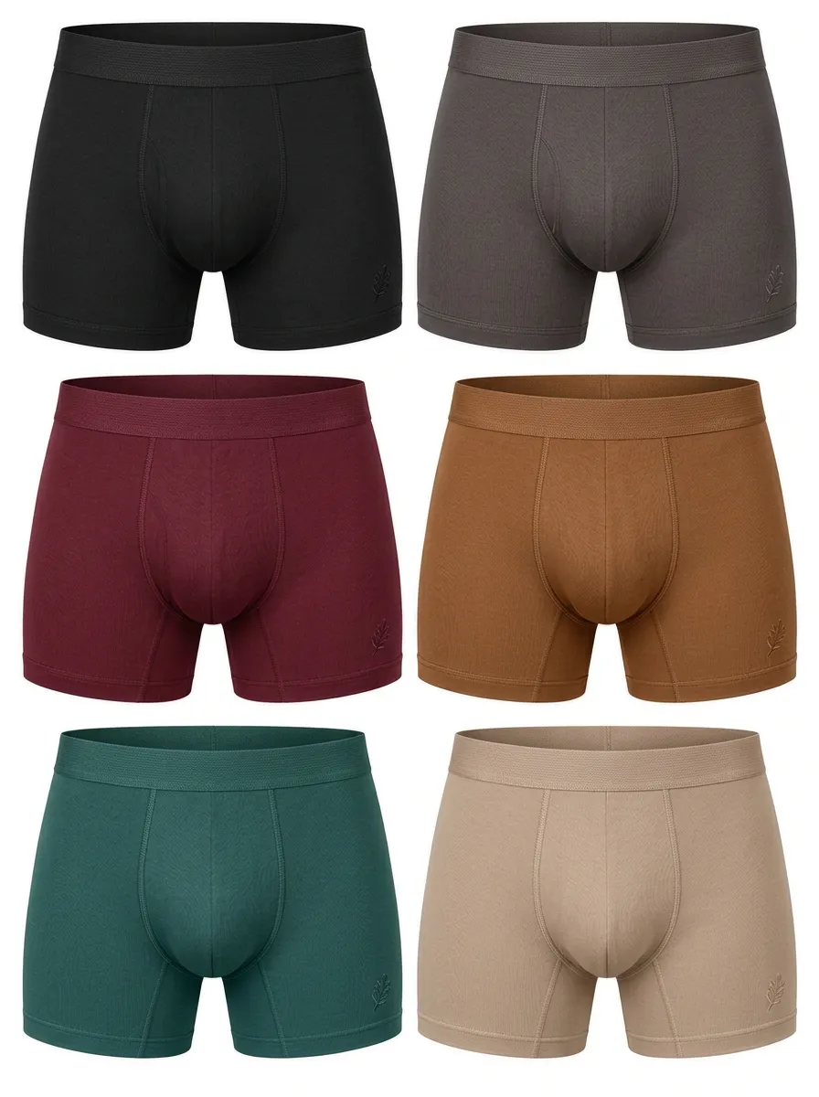 Leaf Embroidery Men's Cotton Boxer Briefs — Multipack