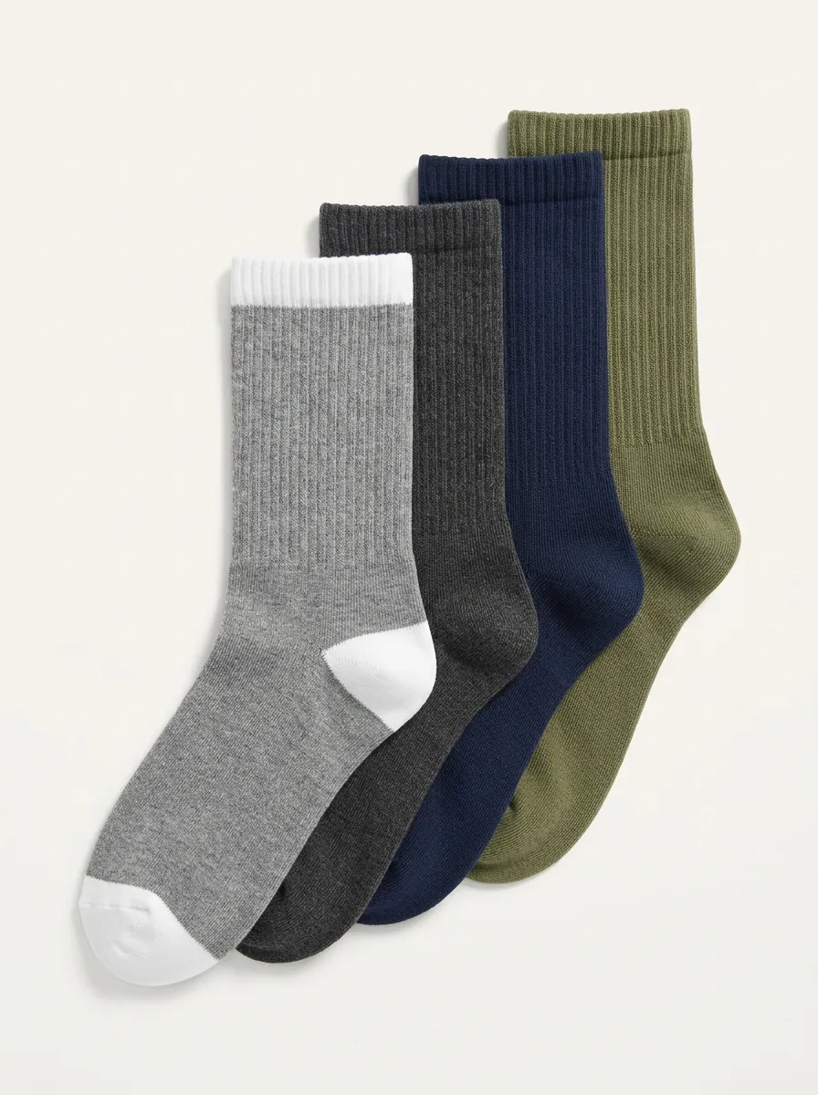 Men's Four-Pair Casual Everyday Multi-Color Ribbed Crew Socks