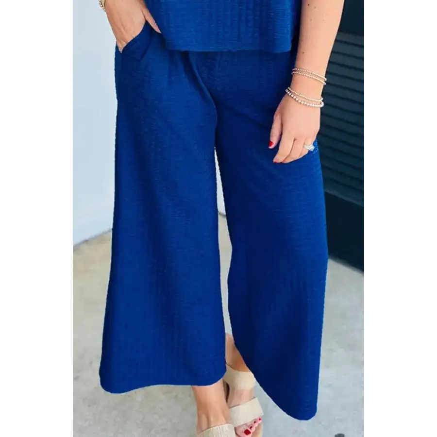 Round Neck Cap Sleeve Top and Pants Set