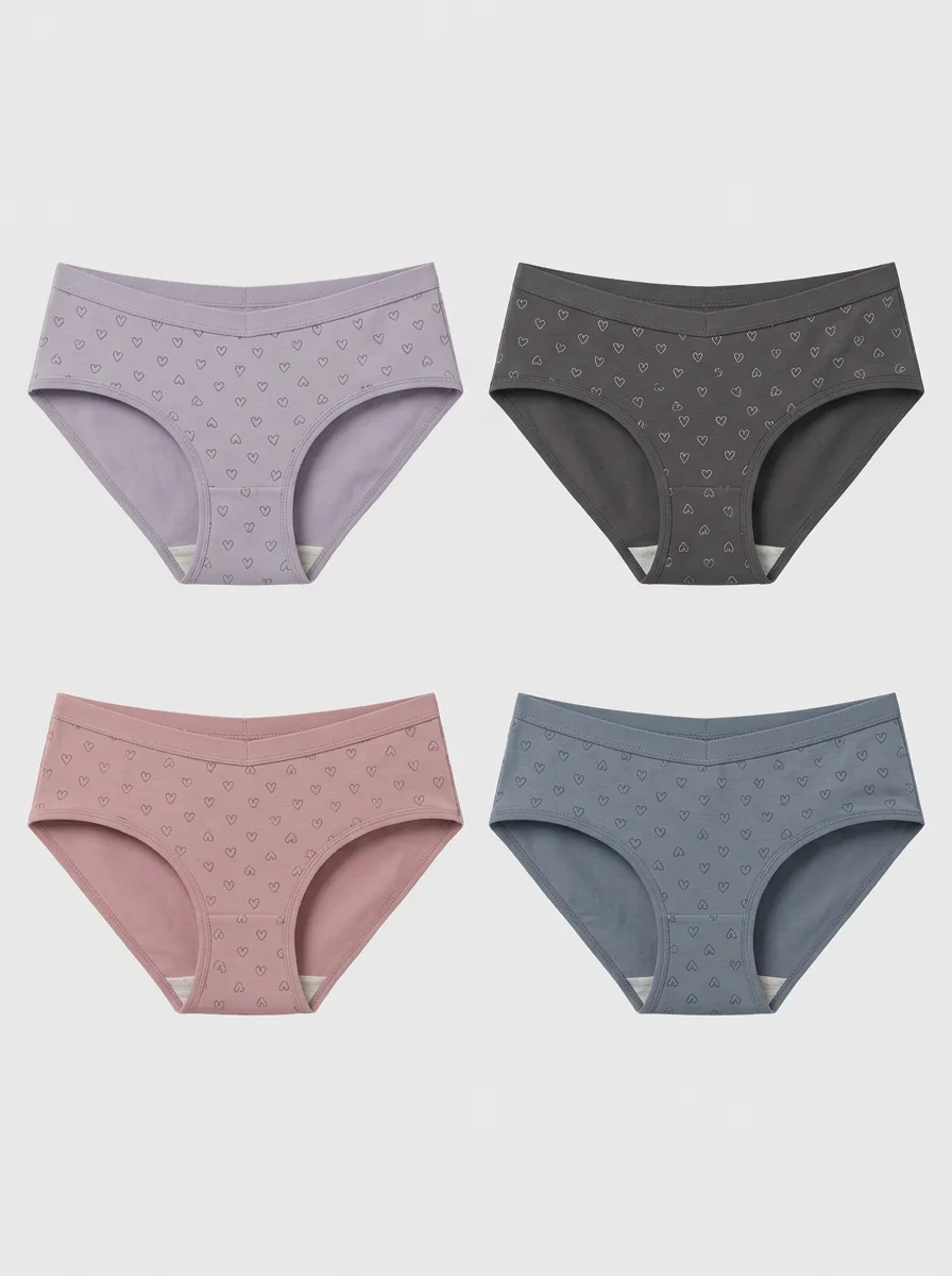 Women's Romantic Heart Pattern Multi-Pack Printed Panties