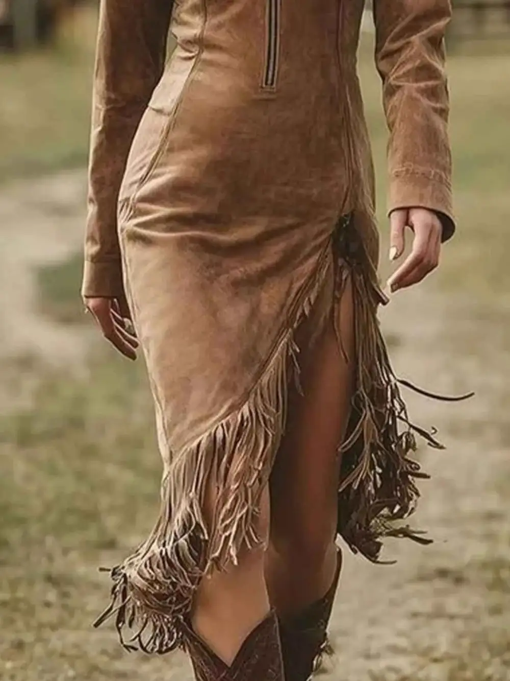 Plus Size Fringe Hem Zip Front Bodycon Dress