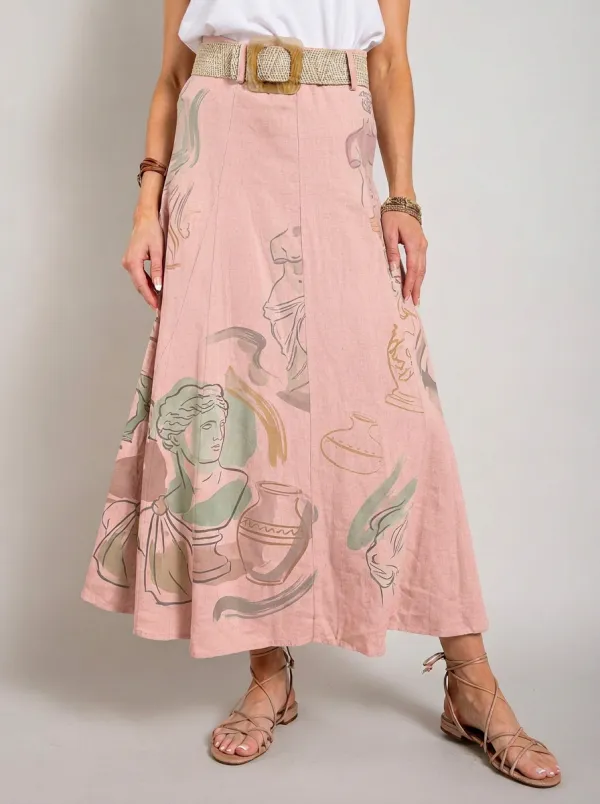 Women's Greek Statue Art Pottery Printed A-line Skirt