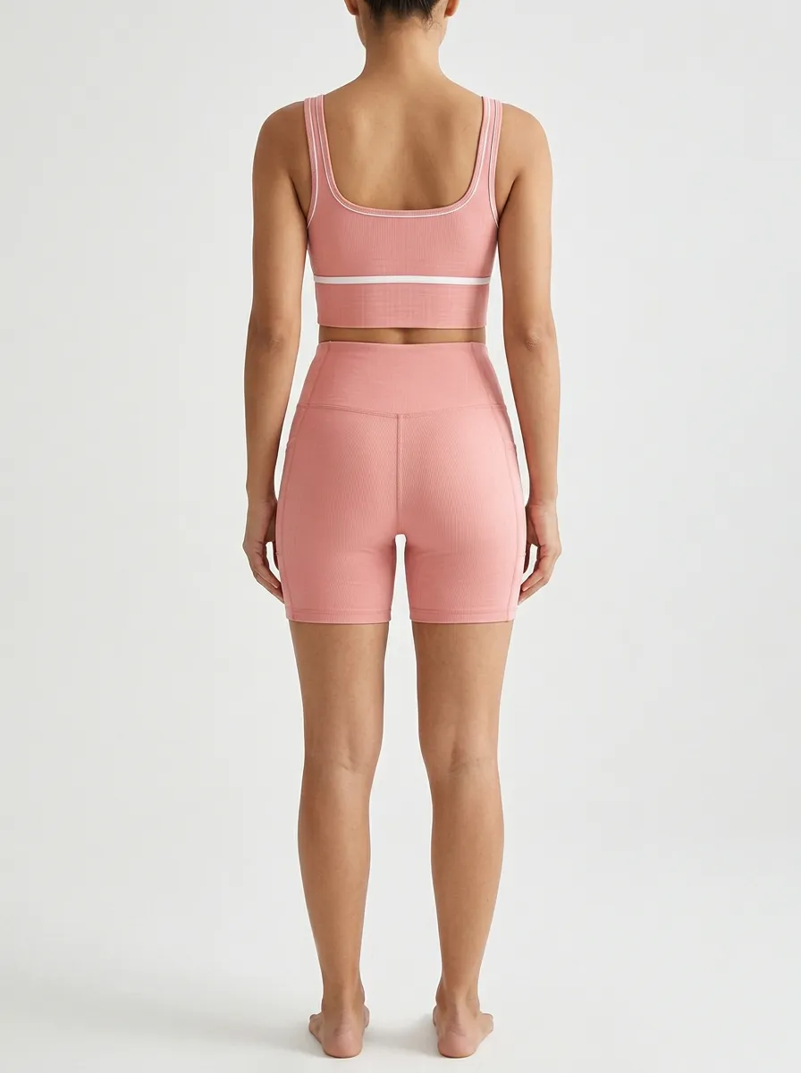 Weekend Ribbed Texture Shape Women's Tank Top And Sports Shorts Set