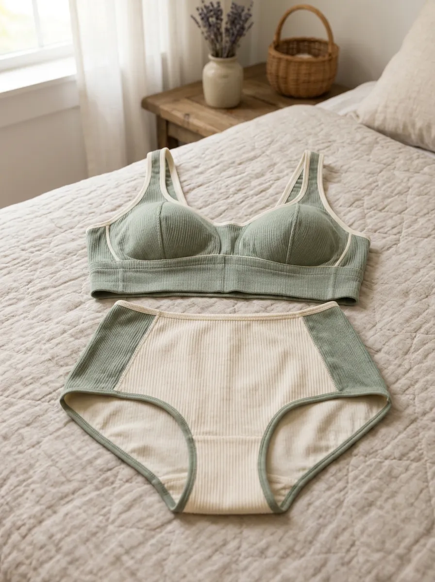 Women's Panel Detail Bralette And Brief Set